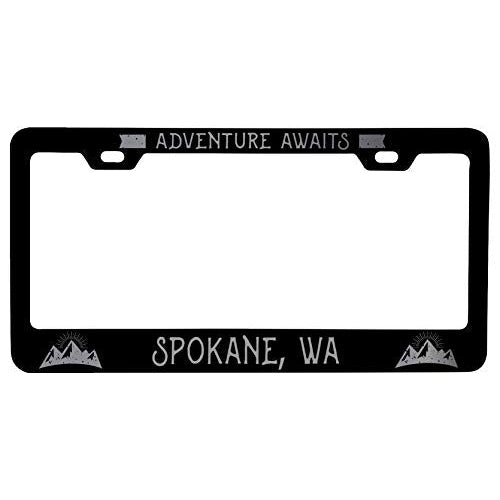 R and R Imports Spokane Washington Laser Etched Vanity Black Metal License Plate Frame Image 1