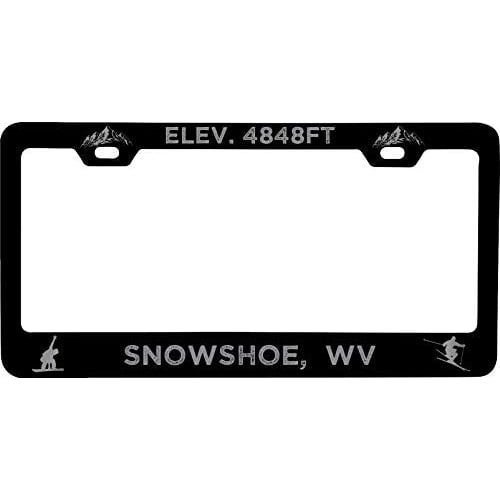 R and R Imports Snowshoe West Virginia Etched Metal License Plate Frame Black Image 1