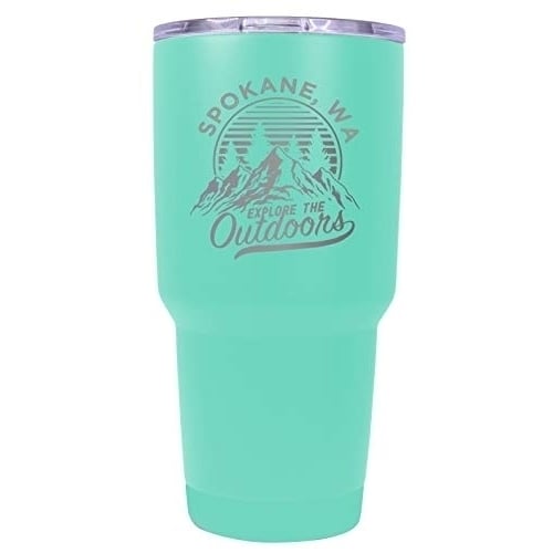 Spokane Washington Souvenir Laser Engraved 24 oz Insulated Stainless Steel Tumbler Seafoam. Image 1