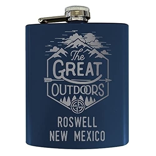 Roswell Mexico Laser Engraved Explore the Outdoors Souvenir 7 oz Stainless Steel 7 oz Flask Navy Image 1