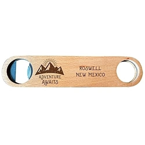 Roswell  Mexico Laser Engraved Wooden Bottle Opener Adventure Awaits Design Image 1