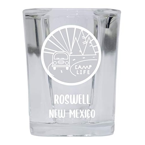 Roswell Mexico Souvenir Laser Engraved 2 Ounce Square Base Liquor Shot Glass 4-Pack Camp Life Design Image 1