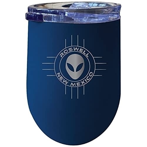 Roswell Mexico UFO Alien I Believe Souvenir 12 oz Engraved Laser Etched Insulated Wine Stainless Steel Tumbler Navy Image 1