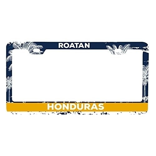 Roatan Honduras Metal License Plate Frame Distressed Palm Design Image 1