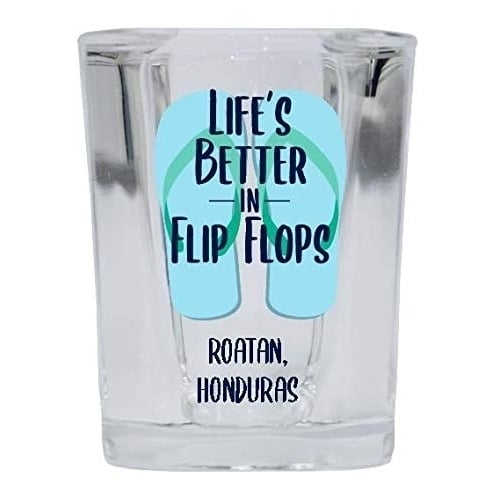 Roatan Honduras Souvenir 2 Ounce Square Shot Glass Flip Flop Design Image 1