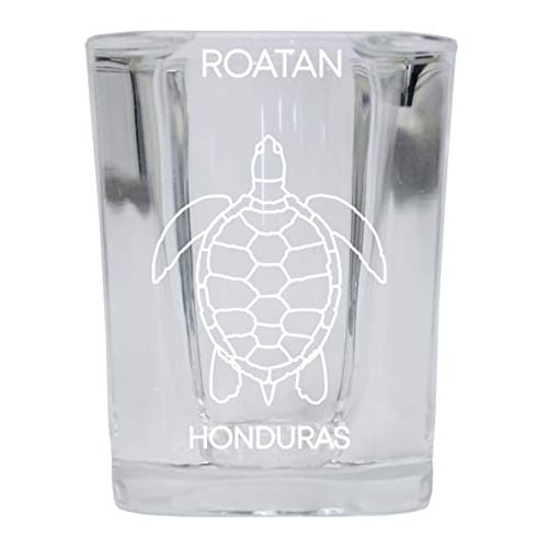 Roatan Honduras Souvenir 2 Ounce Square Shot Glass laser etched Turtle Design Image 1