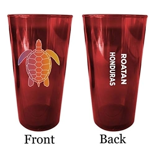 Roatan Honduras Souvenir 16 oz Red Plastic Pint Glass 4-Pack Image 1