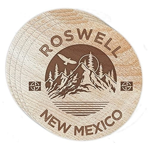 Roswell Mexico 4 Pack Engraved Wooden Coaster Camp Outdoors Design Image 1