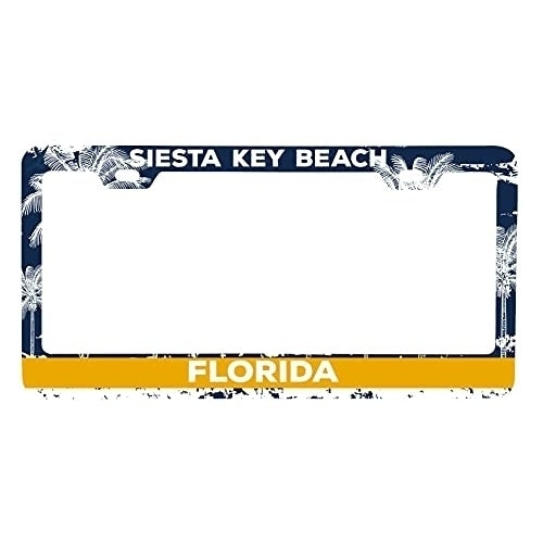 Siesta Key Beach Florida Metal License Plate Frame Distressed Palm Design Image 1