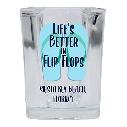 Siesta Key Beach Florida Souvenir 2 Ounce Square Shot Glass Flip Flop Design 4-Pack Image 1