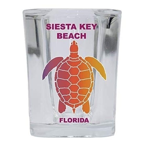 Siesta Key Beach Florida Souvenir Rainbow Turtle Design Square Shot Glass Image 1