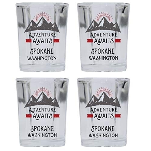 Spokane Washington Souvenir 2 Ounce Square Base Liquor Shot Glass Adventure Awaits Design 4-Pack Image 1