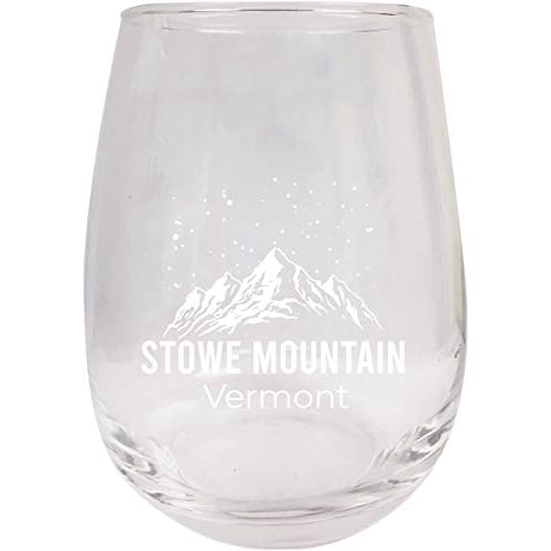 Stowe Mountain Vermont Ski Adventures Etched Stemless Wine Glass 9 oz 2-Pack Image 1