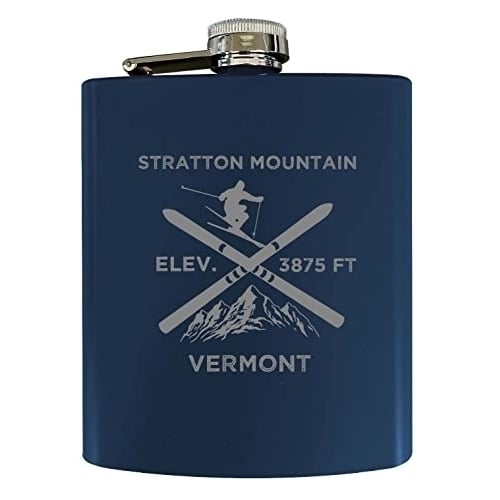 Stratton Mountain Vermont Ski Snowboard Winter Adventures Stainless Steel 7 oz Flask Navy Image 1