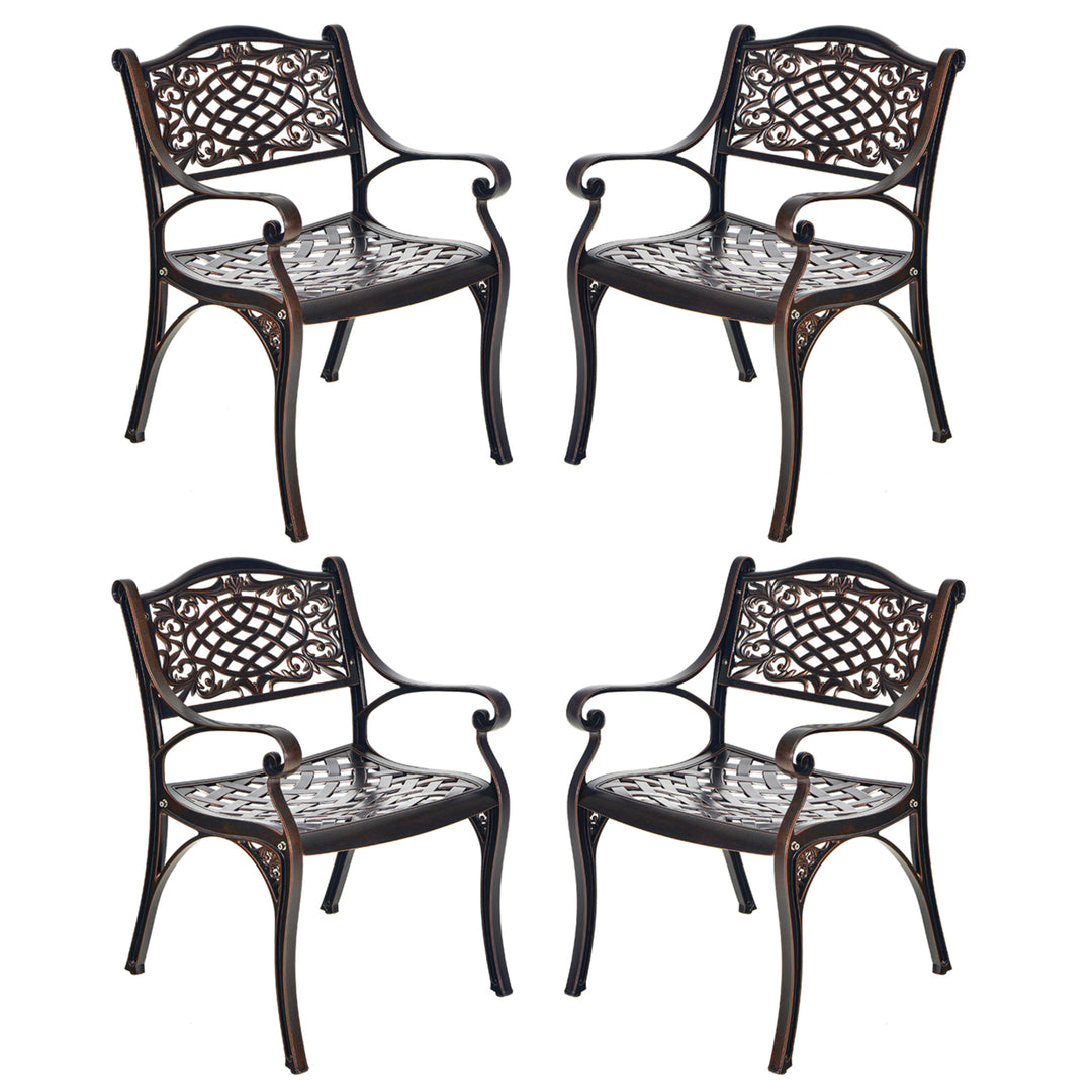 Set of 4 Outdoor Dining Chairs Cast Aluminum Patio Bistro Chairs Armchairs Image 1