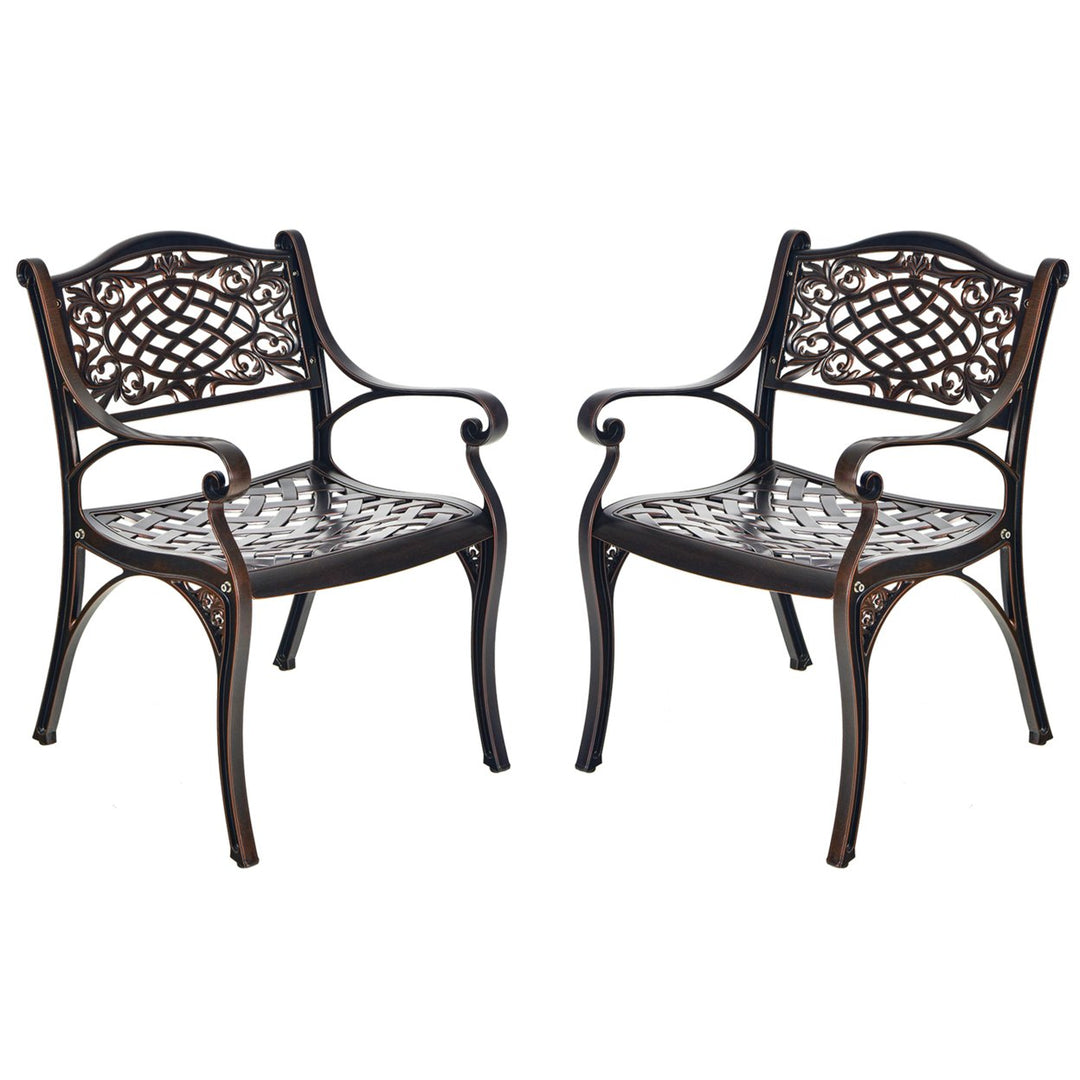 Set of 2 Outdoor Dining Chairs Cast Aluminum Patio Bistro Chairs Armchairs Image 1