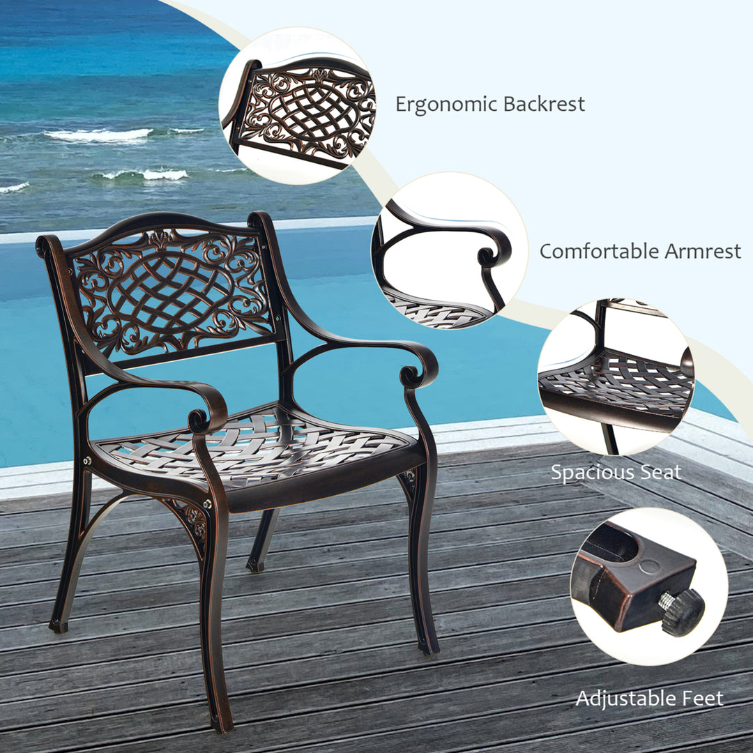 Set of 4 Outdoor Dining Chairs Cast Aluminum Patio Bistro Chairs Armchairs Image 7