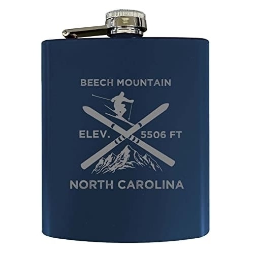 Beech Mountain North Carolina Ski Snowboard Winter Adventures Stainless Steel 7 oz Flask Navy Image 1