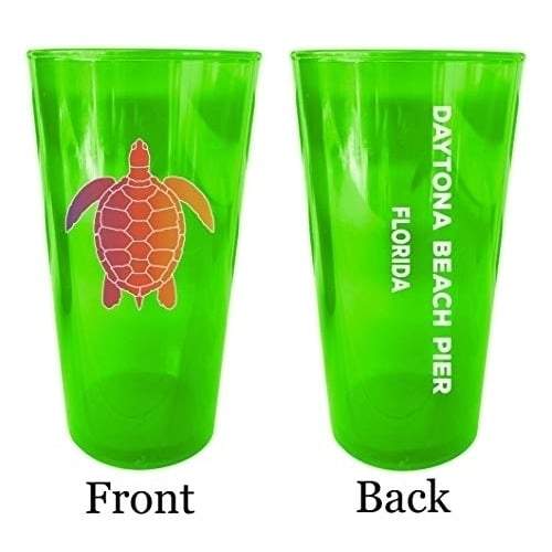 Daytona Beach Pier Florida Souvenir 16 oz Green Plastic Pint Glass 4-Pack Image 1