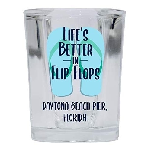 Daytona Beach Pier Florida Souvenir 2 Ounce Square Shot Glass Flip Flop Design 4-Pack Image 1