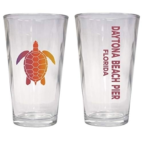 Daytona Beach Pier Florida Souvenir 16 oz Pint Glass Turtle Design Image 1