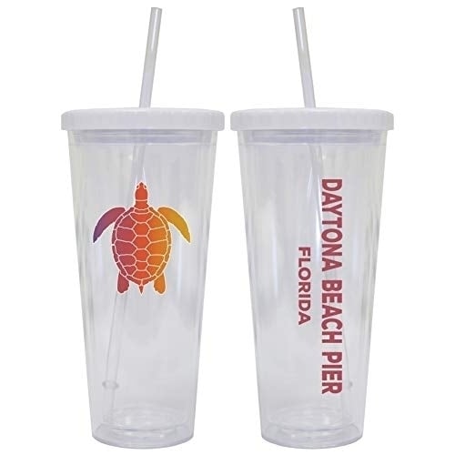 Daytona Beach Pier Florida Souvenir 24 oz Reusable Plastic Tumbler With Straw and Lid Image 1