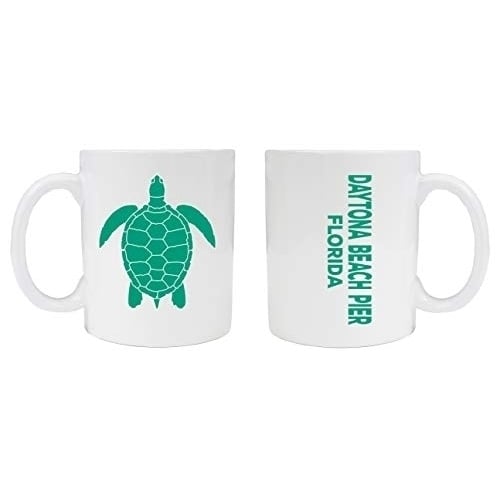 Daytona Beach Pier Florida Souvenir White Ceramic Coffee Mug 2 Pack Turtle Design Image 1