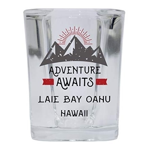 Laie Bay Oahu Hawaii Souvenir 2 Ounce Square Base Liquor Shot Glass Adventure Awaits Design Image 1