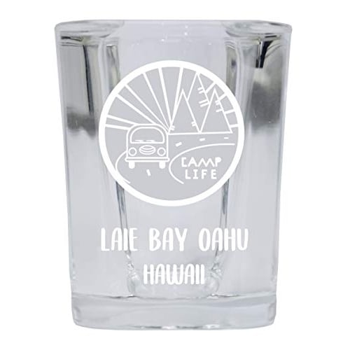 Laie Bay Oahu Hawaii Souvenir Laser Engraved 2 Ounce Square Base Liquor Shot Glass 4-Pack Camp Life Design Image 1