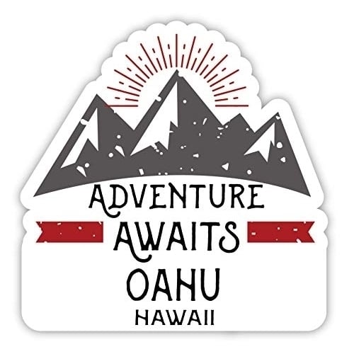 Oahu Hawaii Souvenir 2-Inch Vinyl Decal Sticker Adventure Awaits Design Image 1