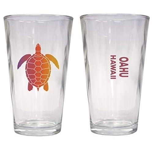 Oahu Hawaii Souvenir 16 oz Pint Glass Turtle Design Image 1