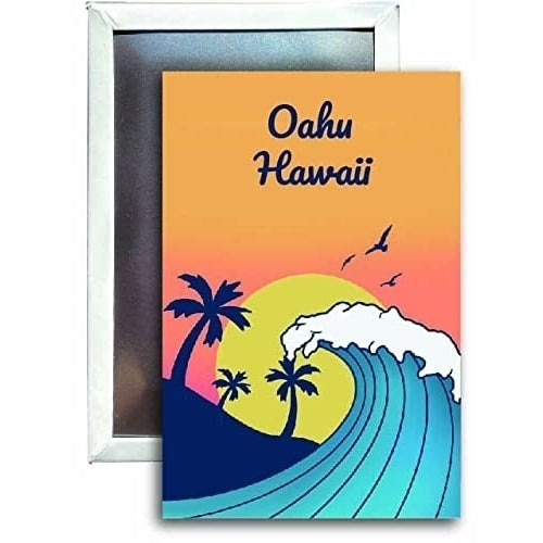 Oahu Hawaii Souvenir 2x3 Fridge Magnet Wave Design Image 1