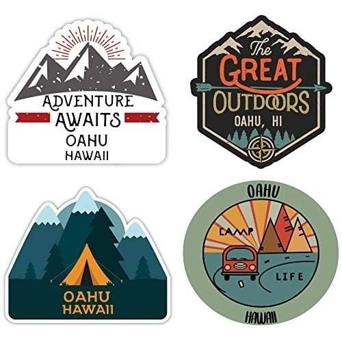 Oahu Hawaii Souvenir 4-Inch Each Vinyl Decal Sticker 4-Pack Image 1