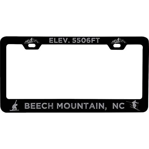 R and R Imports Beech Mountain North Carolina Etched Metal License Plate Frame Black Image 1