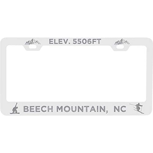 R and R Imports Beech Mountain North Carolina Etched Metal License Plate Frame White Image 1