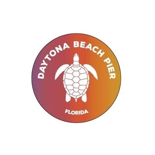 Daytona Beach Pier Florida 4 Inch Round Decal Sticker Turtle Design Image 1