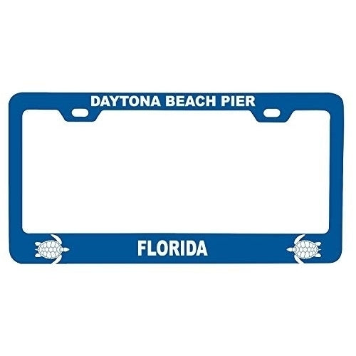 R and R Imports Daytona Beach Pier Florida Turtle Design Souvenir Metal License Plate Frame Image 1