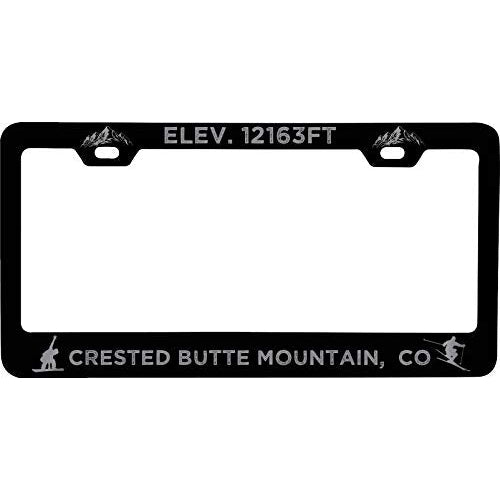 R and R Imports Crested Butte Mountain Colorado Etched Metal License Plate Frame Black Image 1