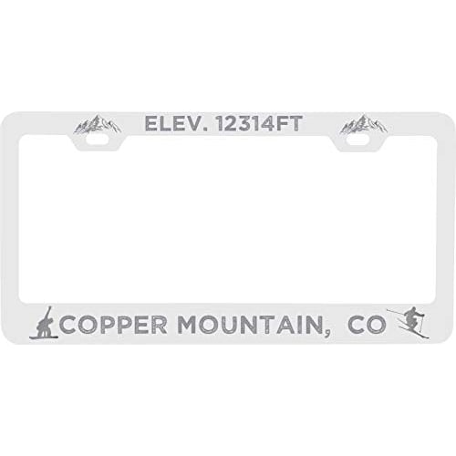 R and R Imports Copper Mountain Colorado Etched Metal License Plate Frame White Image 1