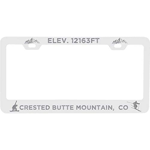 R and R Imports Crested Butte Mountain Colorado Etched Metal License Plate Frame White Image 1
