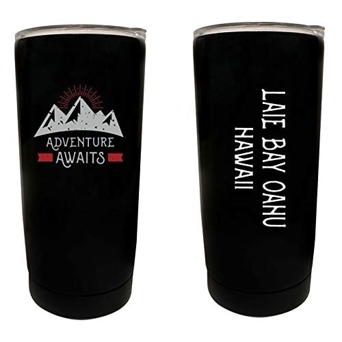 R and R Imports Laie Bay Oahu Hawaii Souvenir 16 oz Stainless Steel Insulated Tumbler Adventure Awaits Design Black. Image 1