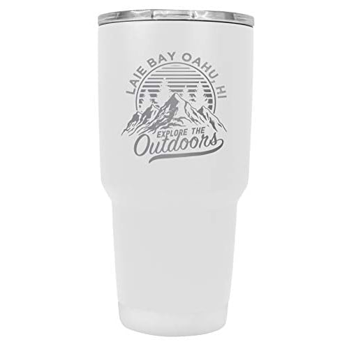 Laie Bay Oahu Hawaii Souvenir Laser Engraved 24 oz Insulated Stainless Steel Tumbler White White. Image 1