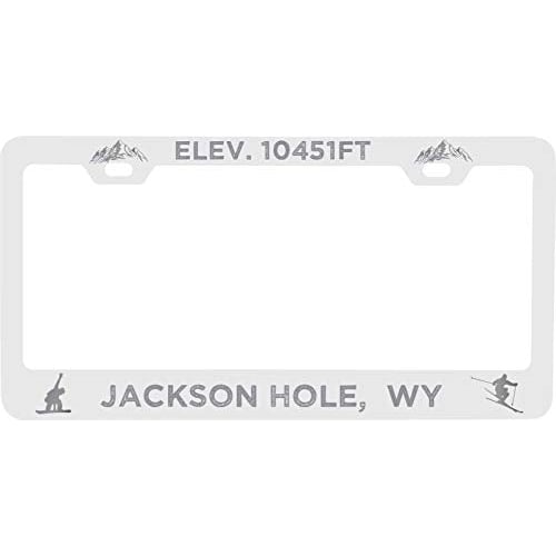 R and R Imports Jackson Hole Wyoming Etched Metal License Plate Frame White Image 1