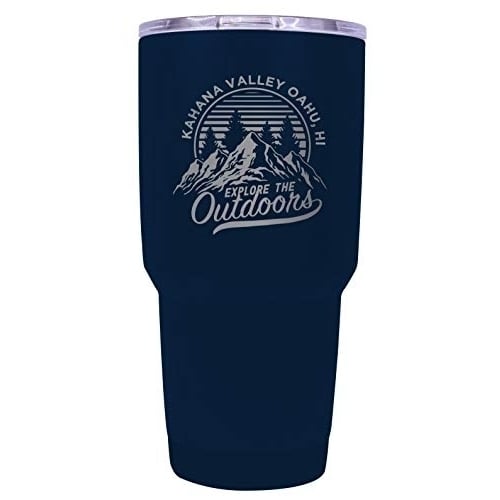 Kahana Valley Oahu Hawaii Souvenir Laser Engraved 24 oz Insulated Stainless Steel Tumbler Navy. Image 1