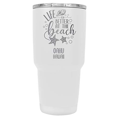 Oahu Hawaii Souvenir Laser Engraved 24 Oz Insulated Stainless Steel Tumbler White White. Image 1