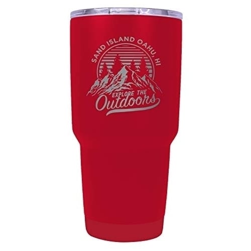 Sand Island Oahu Hawaii Souvenir Laser Engraved 24 oz Insulated Stainless Steel Tumbler Red. Image 1