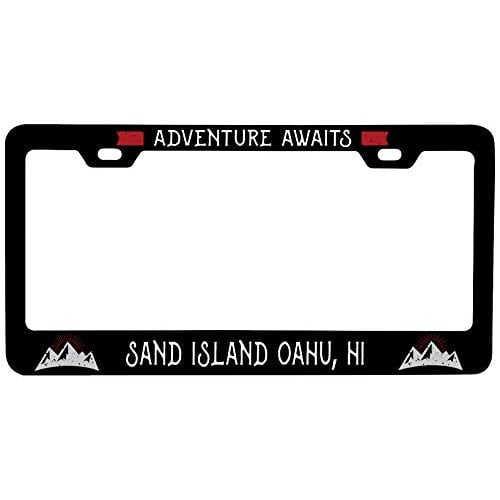R and R Imports Sand Island Oahu Hawaii Vanity Metal License Plate Frame Image 1