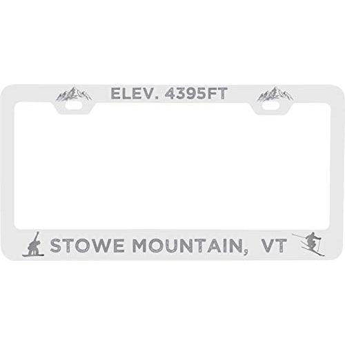 R and R Imports Stowe Mountain Vermont Etched Metal License Plate Frame White Image 1