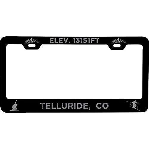 R and R Imports Telluride Colorado Etched Metal License Plate Frame Black Image 1
