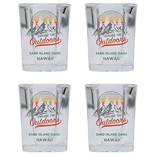 Sand Island Oahu Hawaii Explore the Outdoors Souvenir 2 Ounce Square Base Liquor Shot Glass 4-Pack Image 1